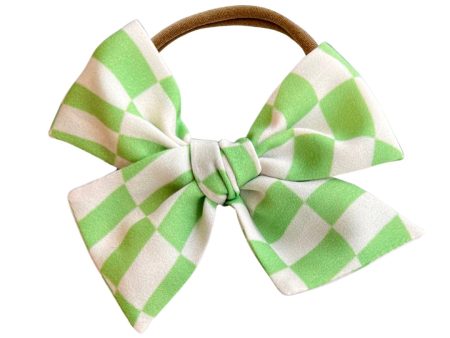 Wavy Check in Green :: Mini Voyager Bow For Cheap