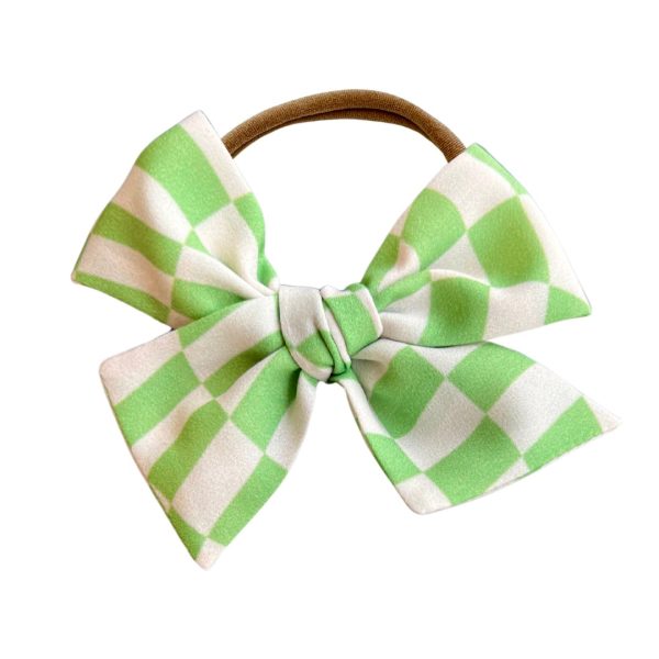 Wavy Check in Green :: Mini Voyager Bow For Cheap